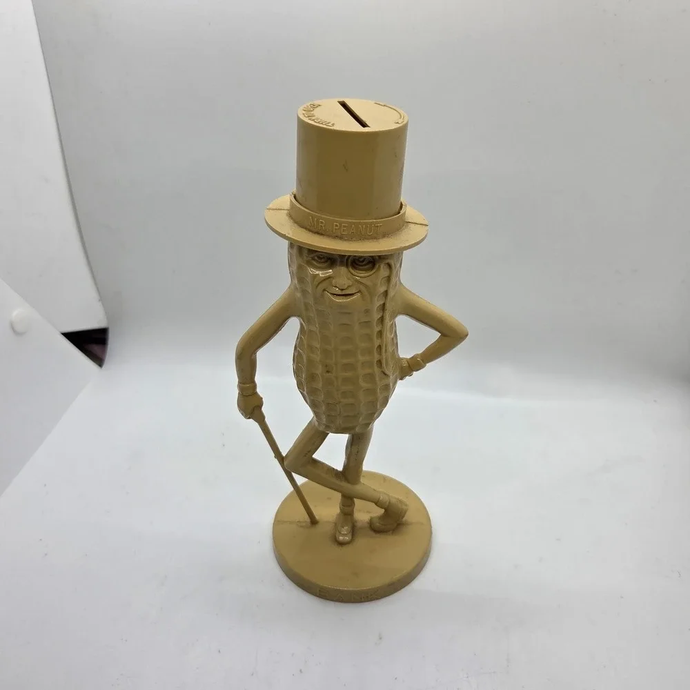 VTG‎ Mr. Peanut Planters Nut Plastic Coin Bank Tan Top Hat Cane Promo 8.5